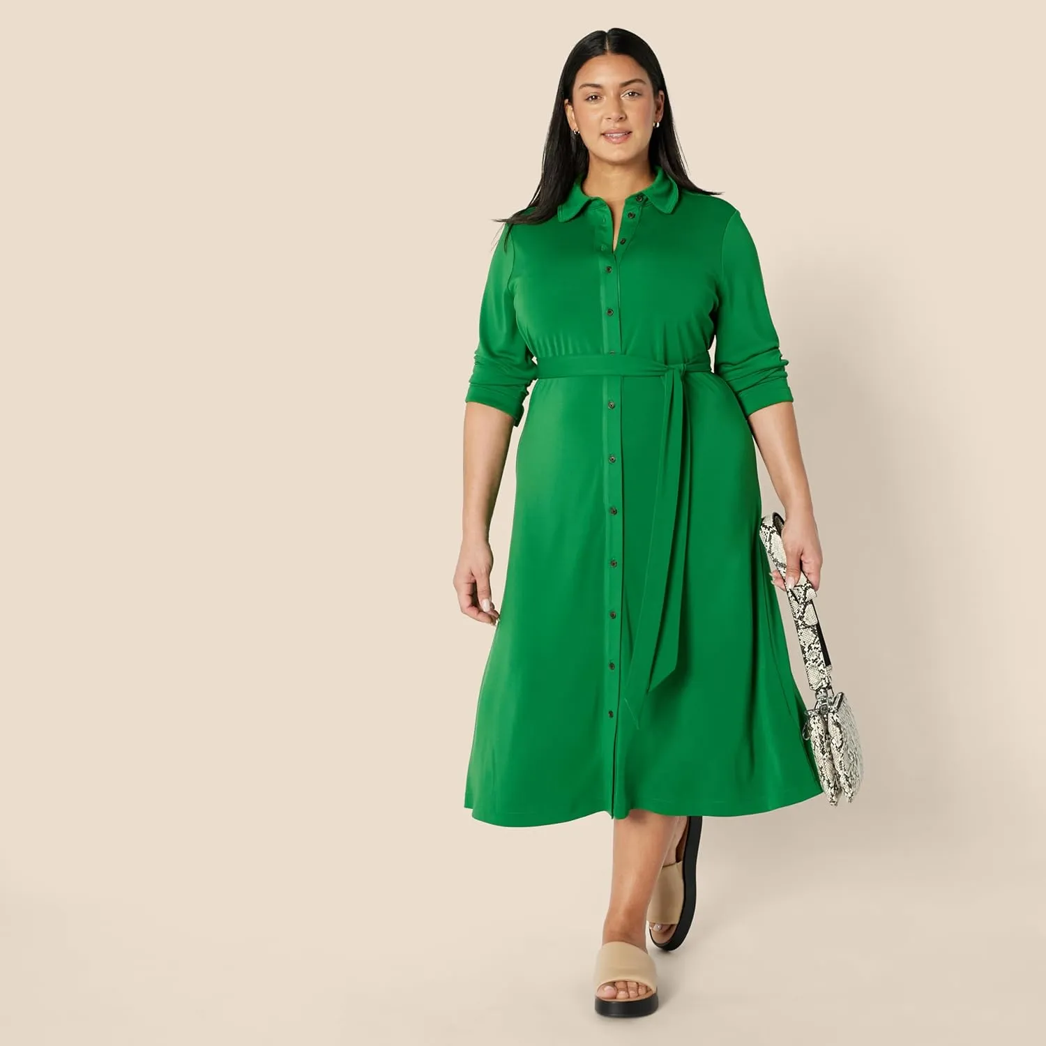 Amazon Essentials Women's Regular-Fit Matte Jersey Midi Length Dress