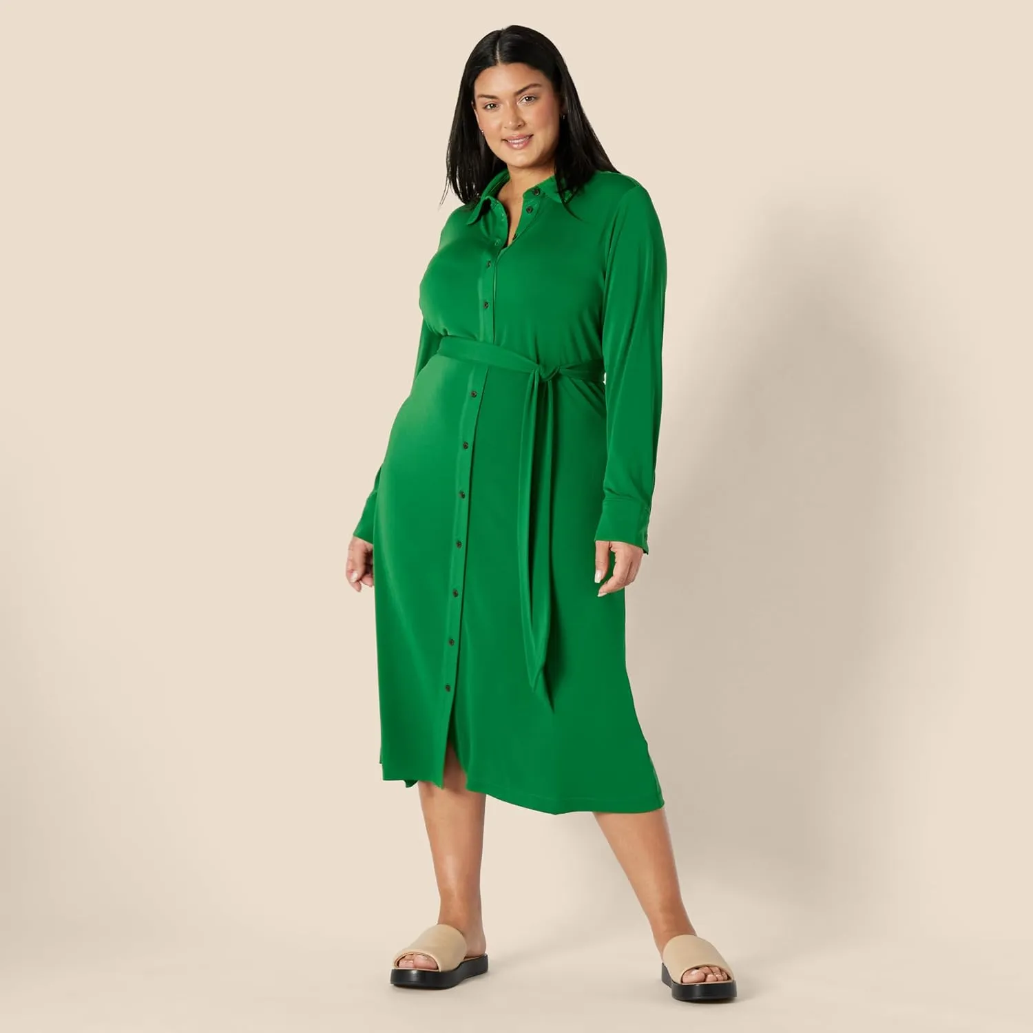 Amazon Essentials Women's Regular-Fit Matte Jersey Midi Length Dress