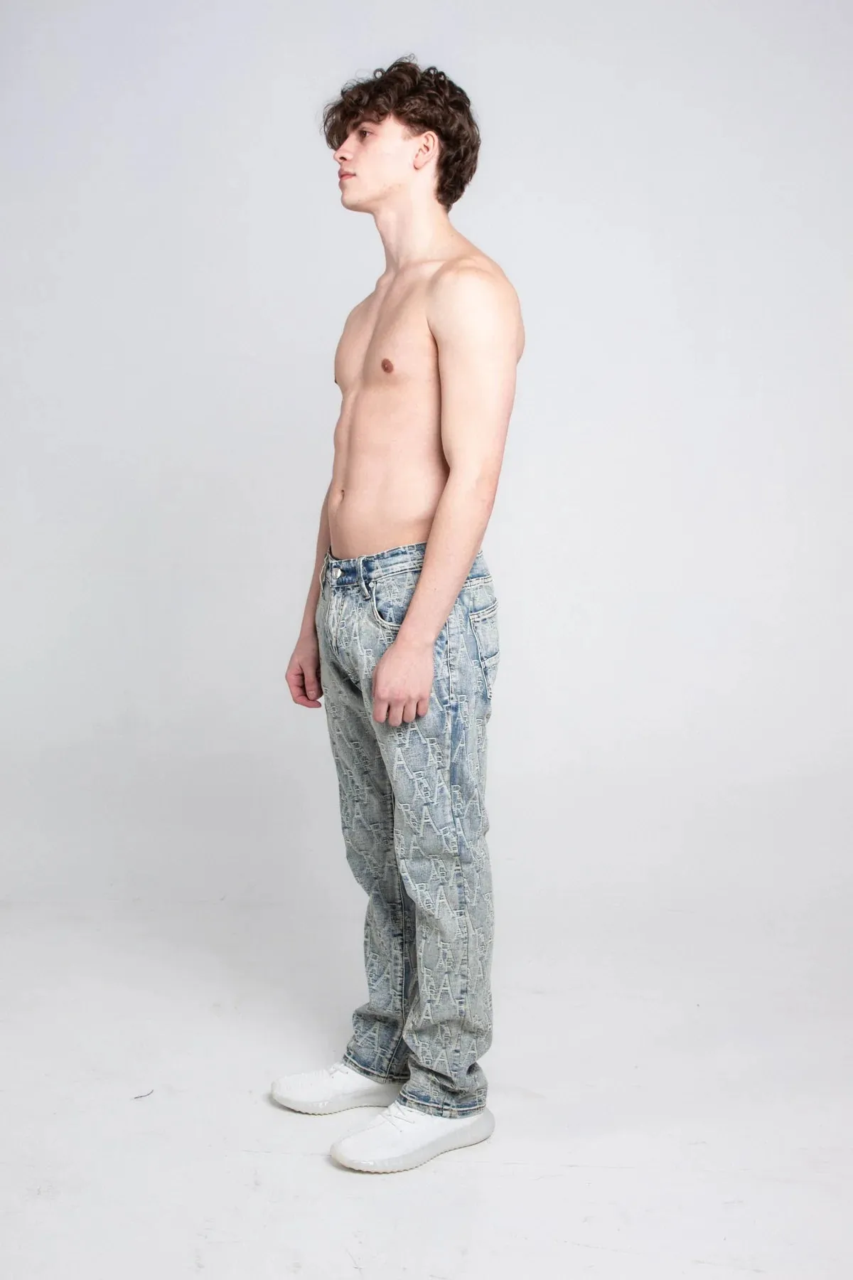 Armor Jeans Logo Embroidery Baggy Jeans(Lt. Blue)
