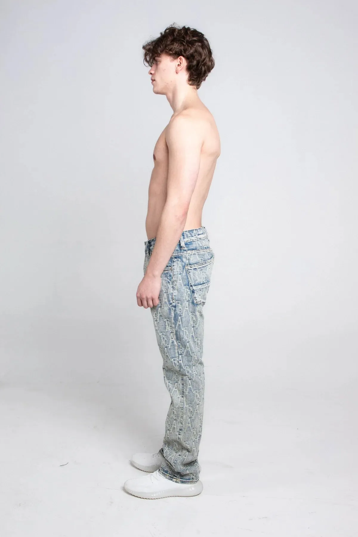 Armor Jeans Logo Embroidery Baggy Jeans(Lt. Blue)