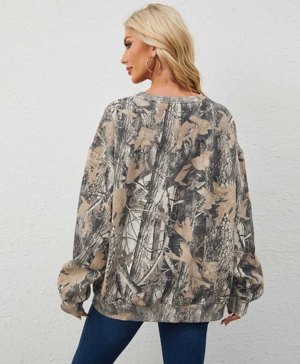 Camo Sweatshirt for Women,Maple Leaf Print Oversized Sweatshirt for Women,Womens Camo Crewneck Sweatshirt