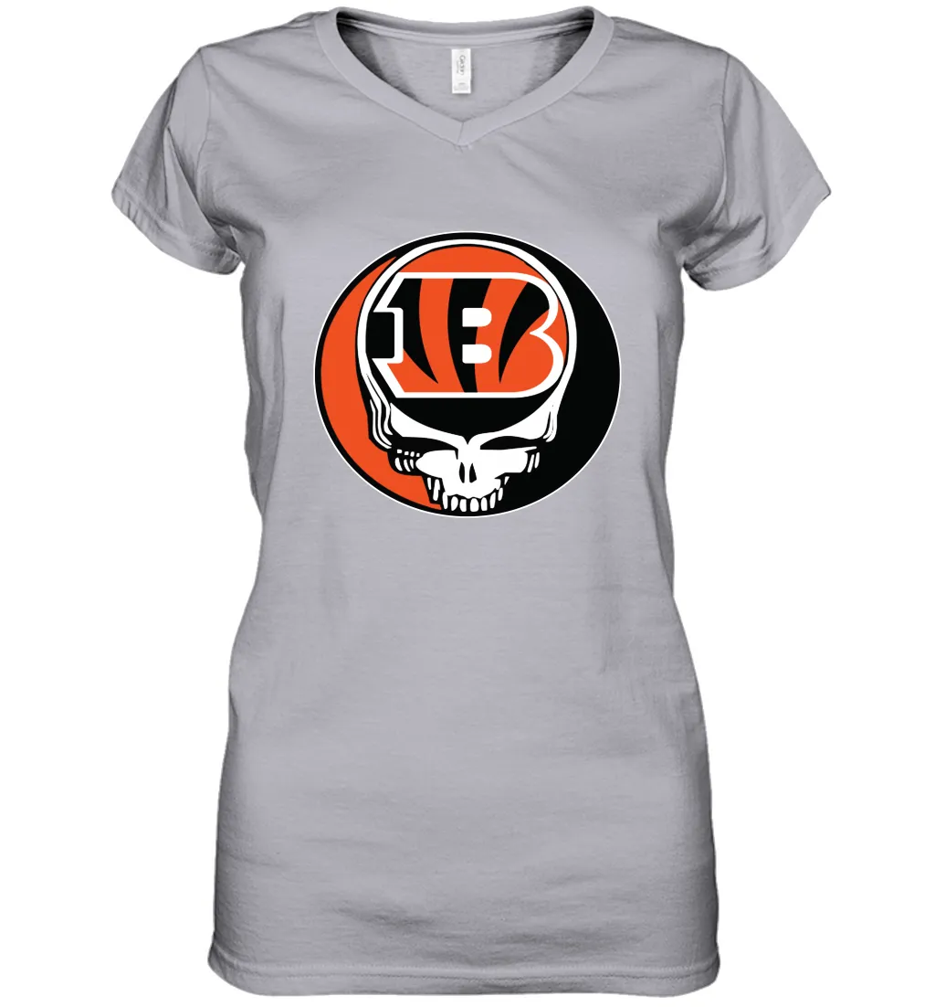 Cincinnati Bengals Grateful Dead Steal Your Face NFL Football Womens V-Neck T-Shirt