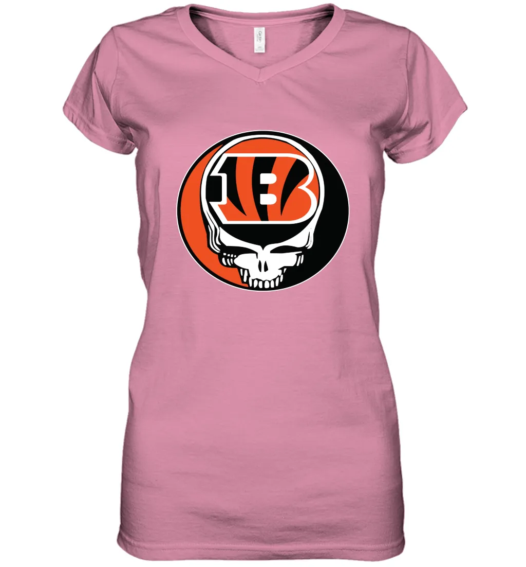 Cincinnati Bengals Grateful Dead Steal Your Face NFL Football Womens V-Neck T-Shirt