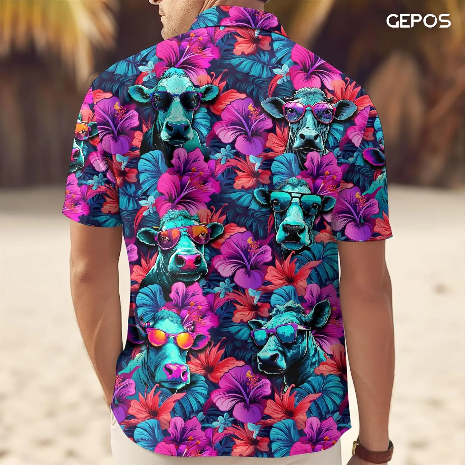 Farm Animal Print Short Sleeve Hawaiian Shirt, Funny Pattern Casual Button Shirt, Summer Shirt, Birthday Gifts