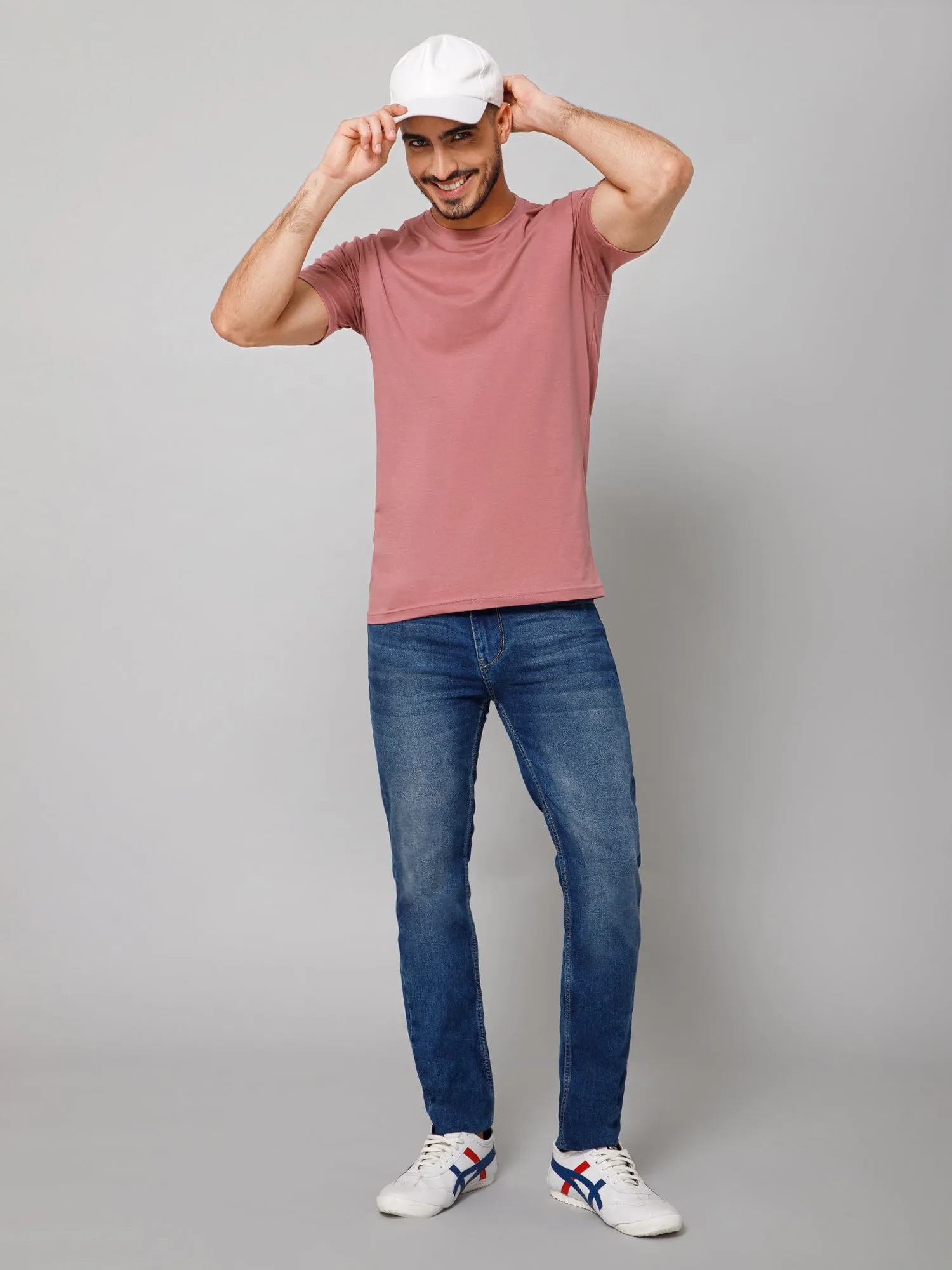 Plain Cotton Lycra Dusty Pink T-shirt