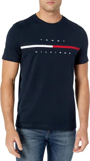 Tommy Hilfiger Mens Short Sleeve Logo T-Shirt T Shirt, Sky Captain, 5X-Large Big US