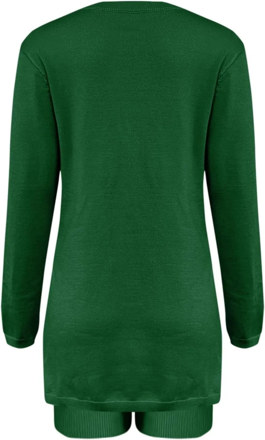 Womens 2 Piece Sweater Sets Long Sleeve Sweater Matching Short Pants Suit Plus Size Workout Sets Loungewear