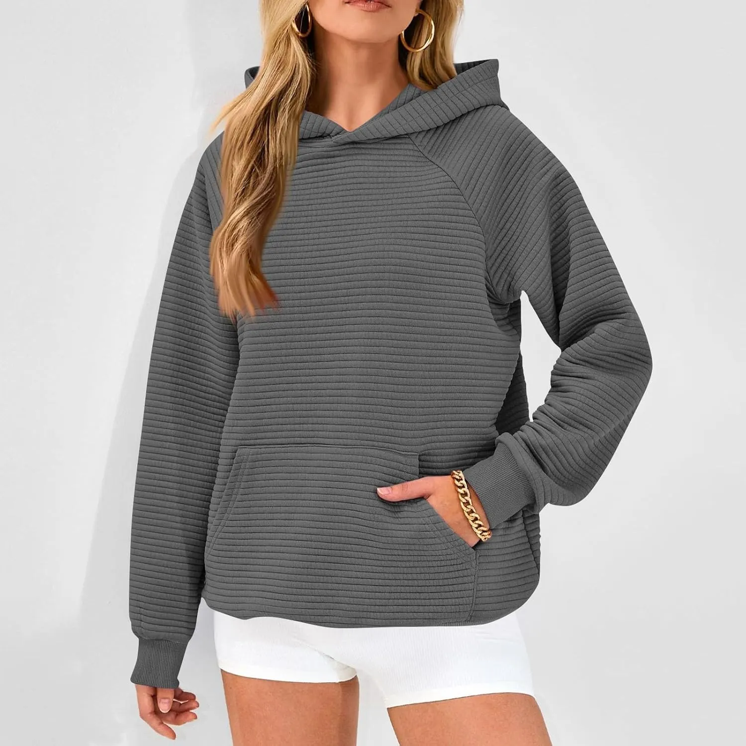 Women's Long Sleeve Hoodies Fashion Comfy Plain Hoodie with Pockets Loose Pullover Tops
